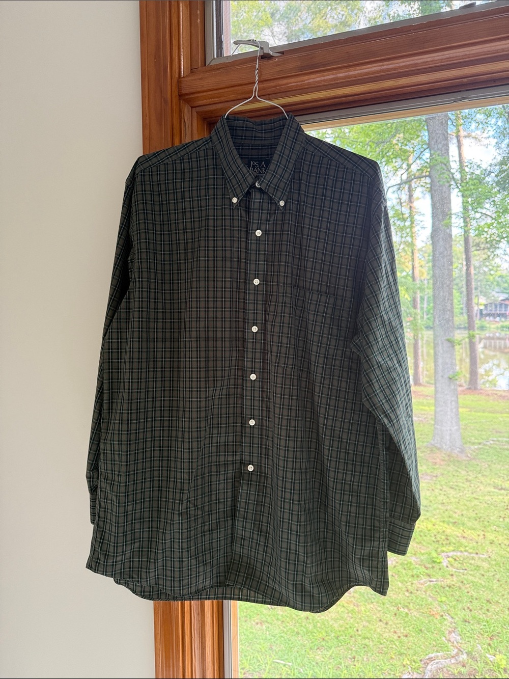 Jos. A. Bank Dark Green Plaid Button-Down Shirt - Traveler’s Collection
